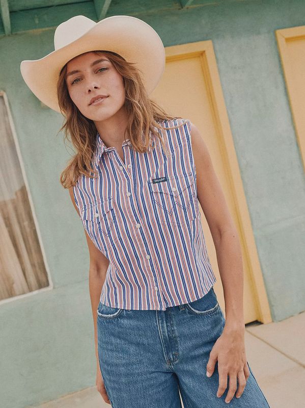 Women's Wrangler Striped Sleeveless Snap Shirt