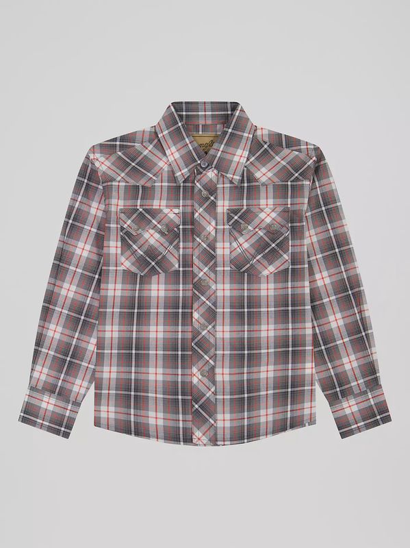 Boy's Wrangler RetroÂ® Western Snap Plaid Shirt with Front Sawtooth Pockets