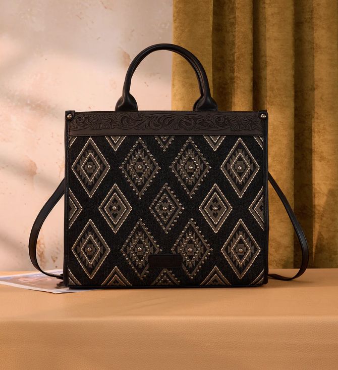 Wrangler Aztec Studded Denim Tote &amp; Crossbody Bag