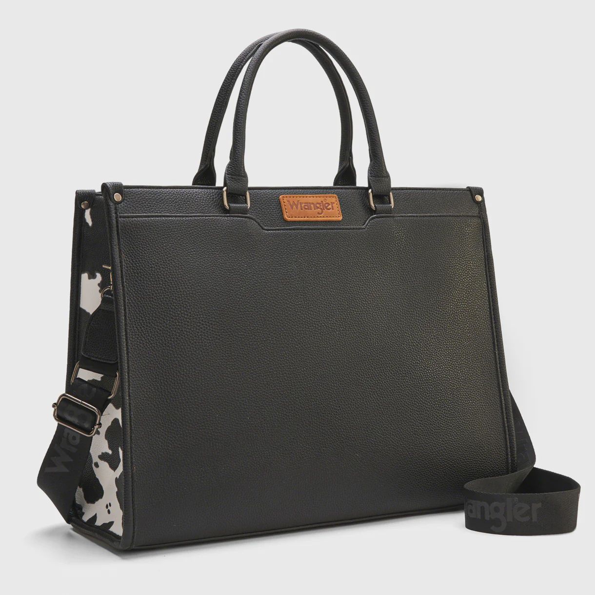 Wrangler Carry-All Large Tote Work Tote /Crossbody, Color: Cow-Black