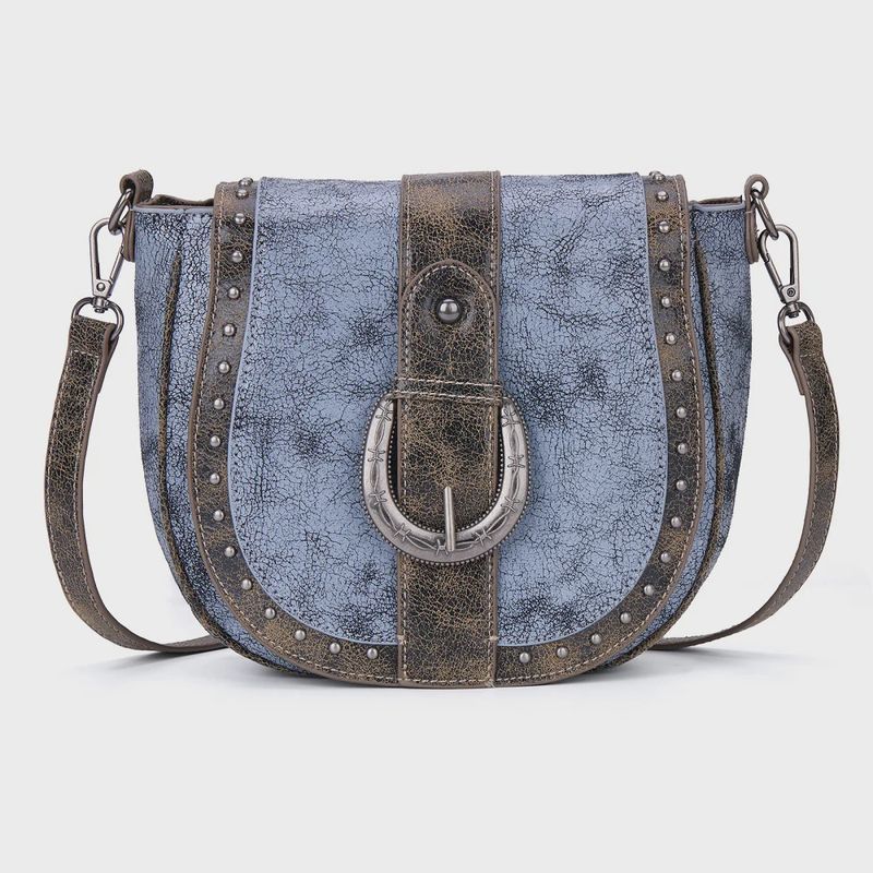 Western Buckle Studded Saddle Crossbody Bag