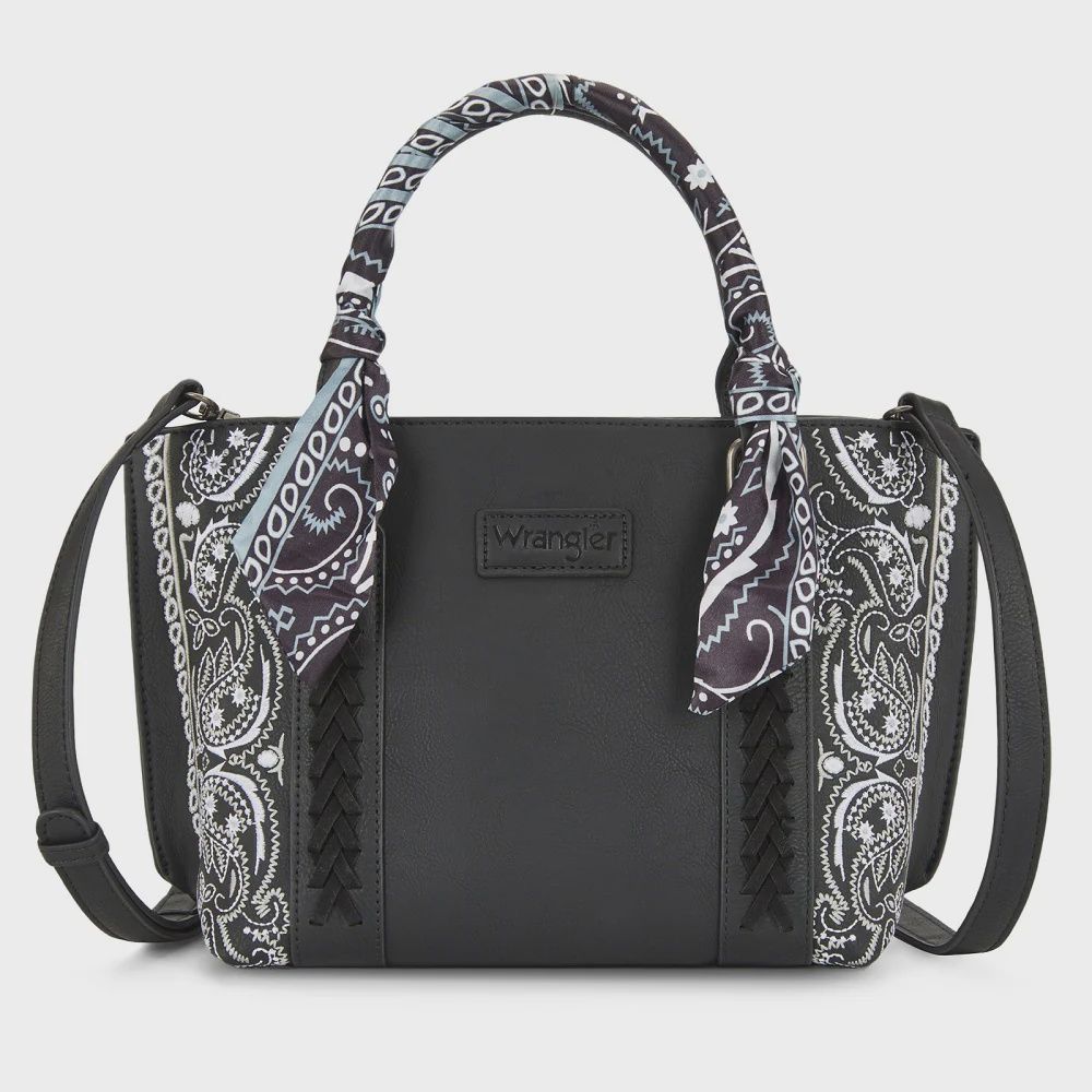 Wrangler Braided Paisley Bandana Tote Bag, Color: Black