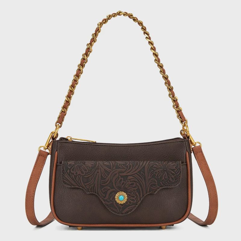 Tooled Floral Chain Shoulder Crossbody Bag