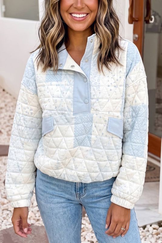 Floral Jacket Collar Long Sleeve Shift Pullover Sweatshirt