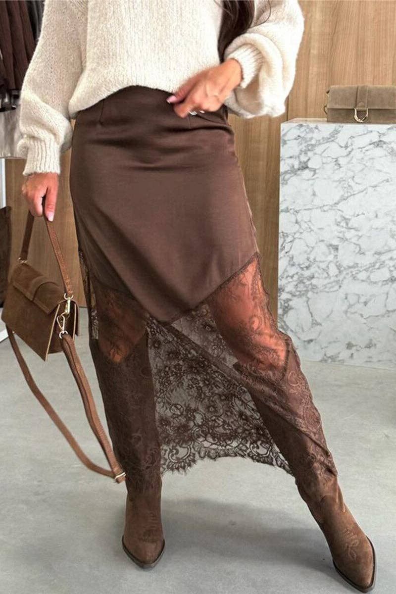 Asymmetrical Layered Skirt, Color: BROWN, Size: M
