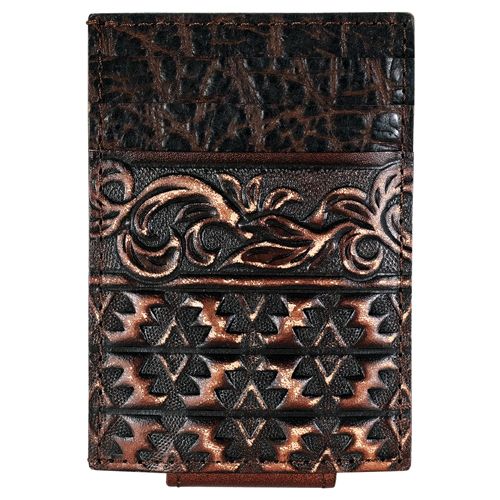 Mens Floral Embossed Wallet with Magnet Clip