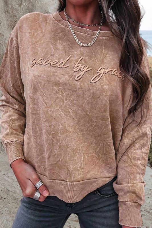Saved by grace Embroidery Mineral Wash Sweatshirt | S-XL