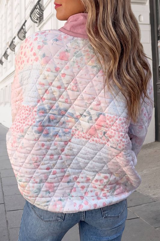Floral Print Half Button Quilted Oversized Sweatshirt | S-XL