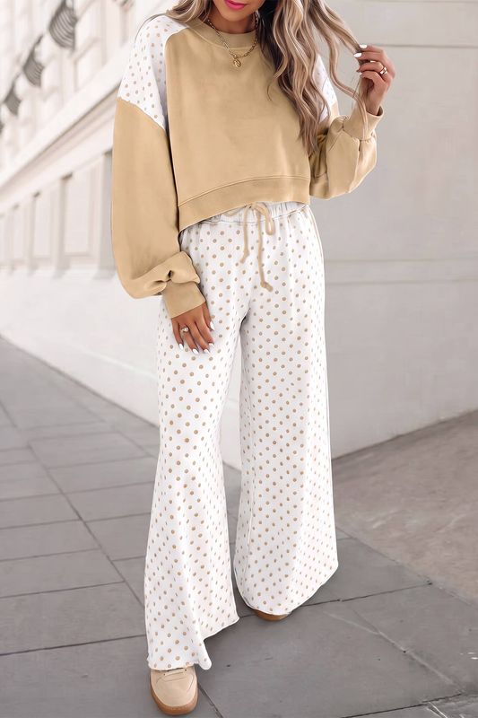 Polka Dot Print Patchwork Top 2pcs Pants Set  | S-4X
