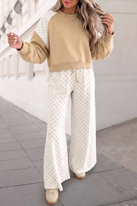 Polka Dot Print Patchwork Top 2pcs Pants Set  | S-4X