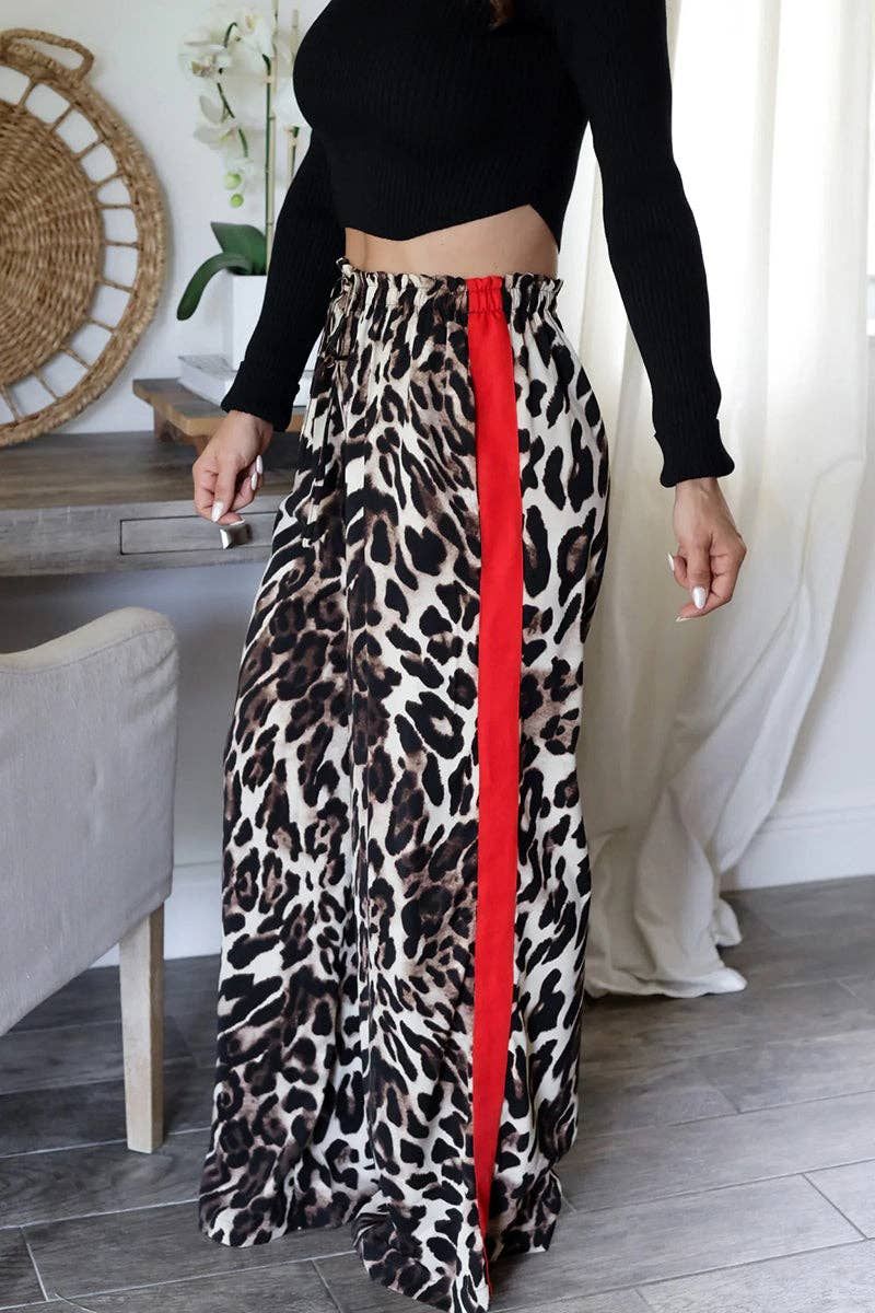 Leopard Print Casual Wide-Leg Pants