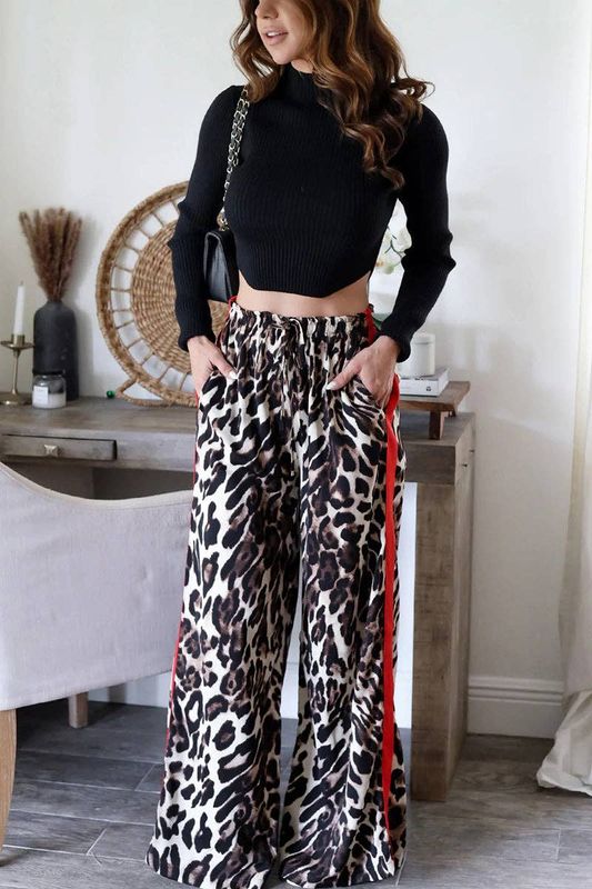 Leopard Print Casual Wide-Leg Pants