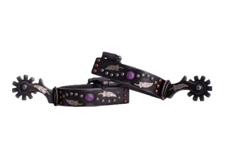 Showman Antique Gray Steel Spur with Purple Studs
