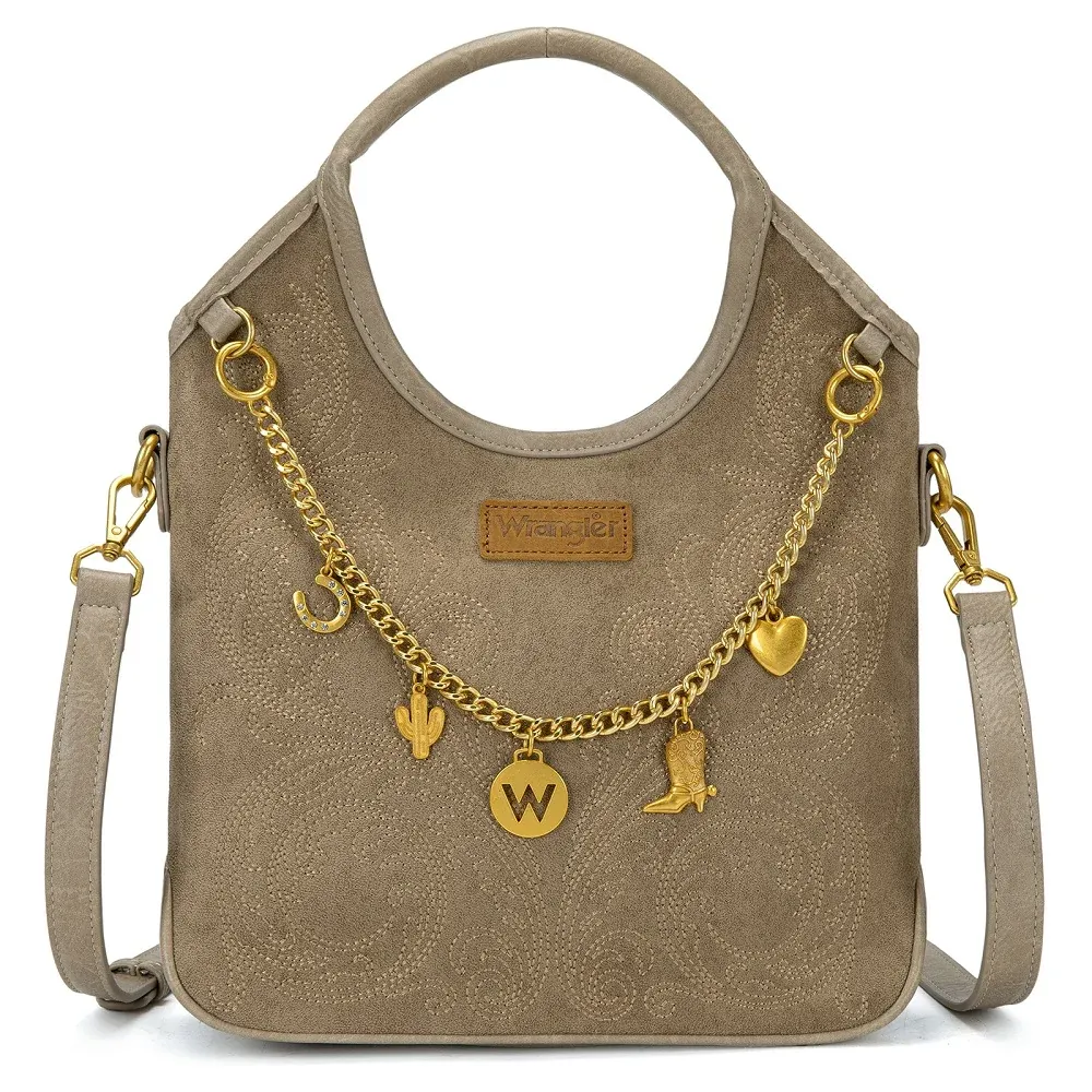 Wrangler Charm Chain Hobo Tote Bag, Color: Khaki