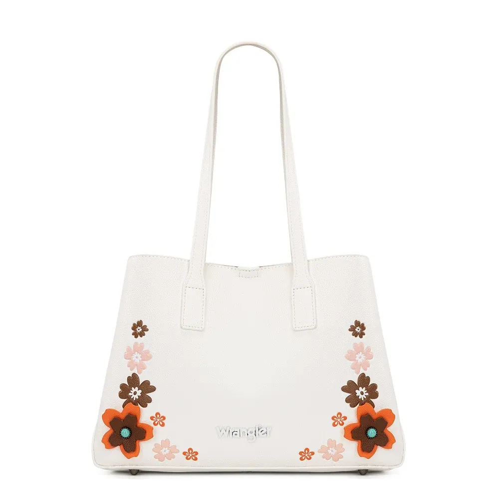 Wrangler Floral Accent Tote Shoulder Bag, Color: White