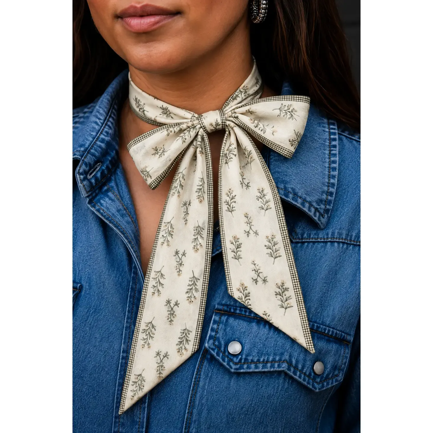 Sage Gingham &amp; Wildflower Silk Twilly