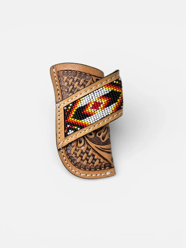 Red Aztec tooled leather sheath