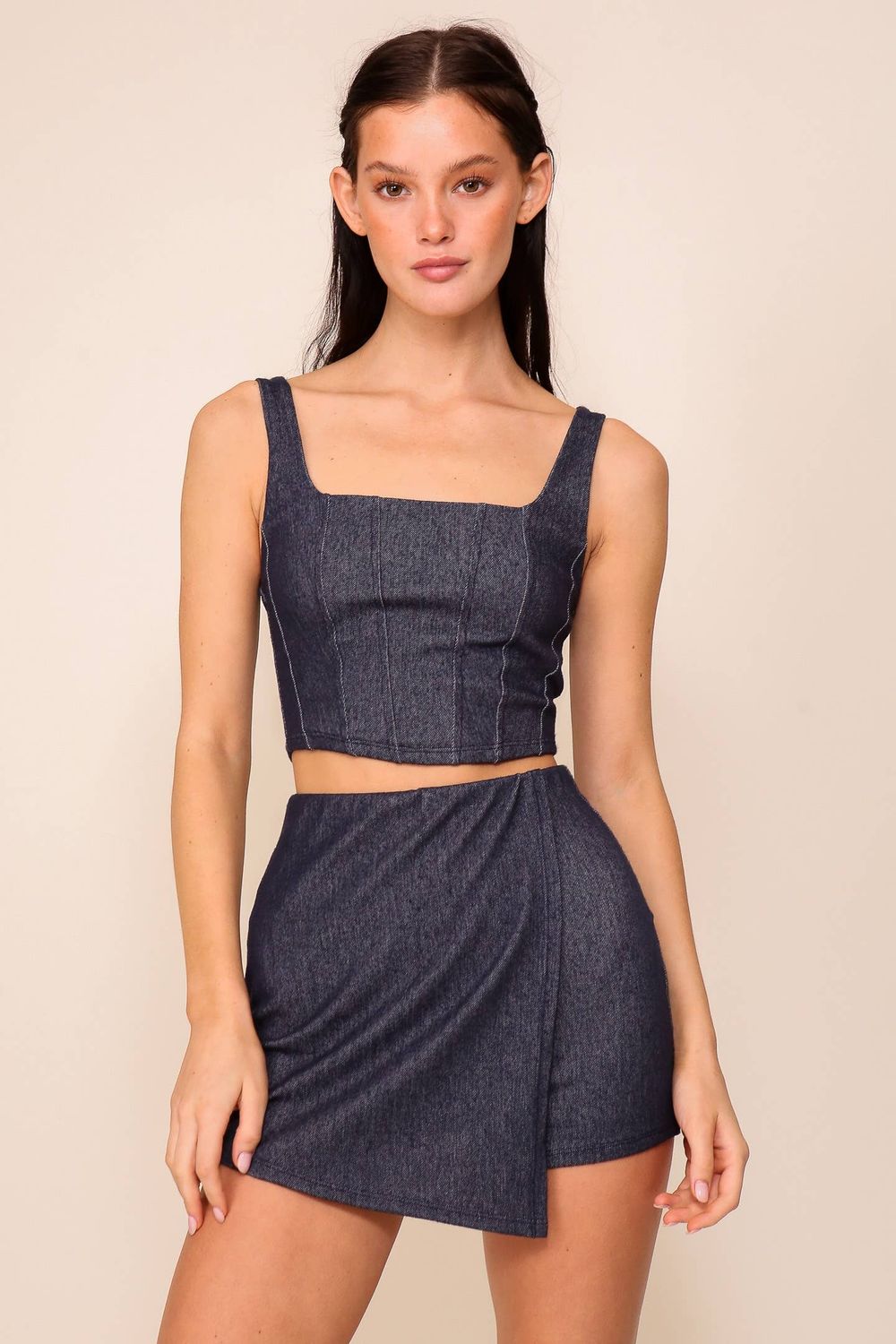 Lucy Stretch Denim Crop Top, Color: Denim, Size: S
