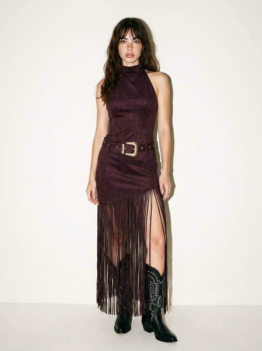 The Chloe Dress, Color: BROWN, Size: L