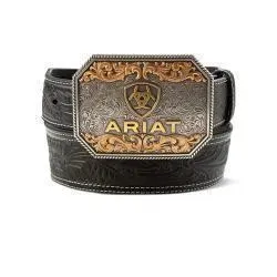 Mens Belt  Floral Embossed Black