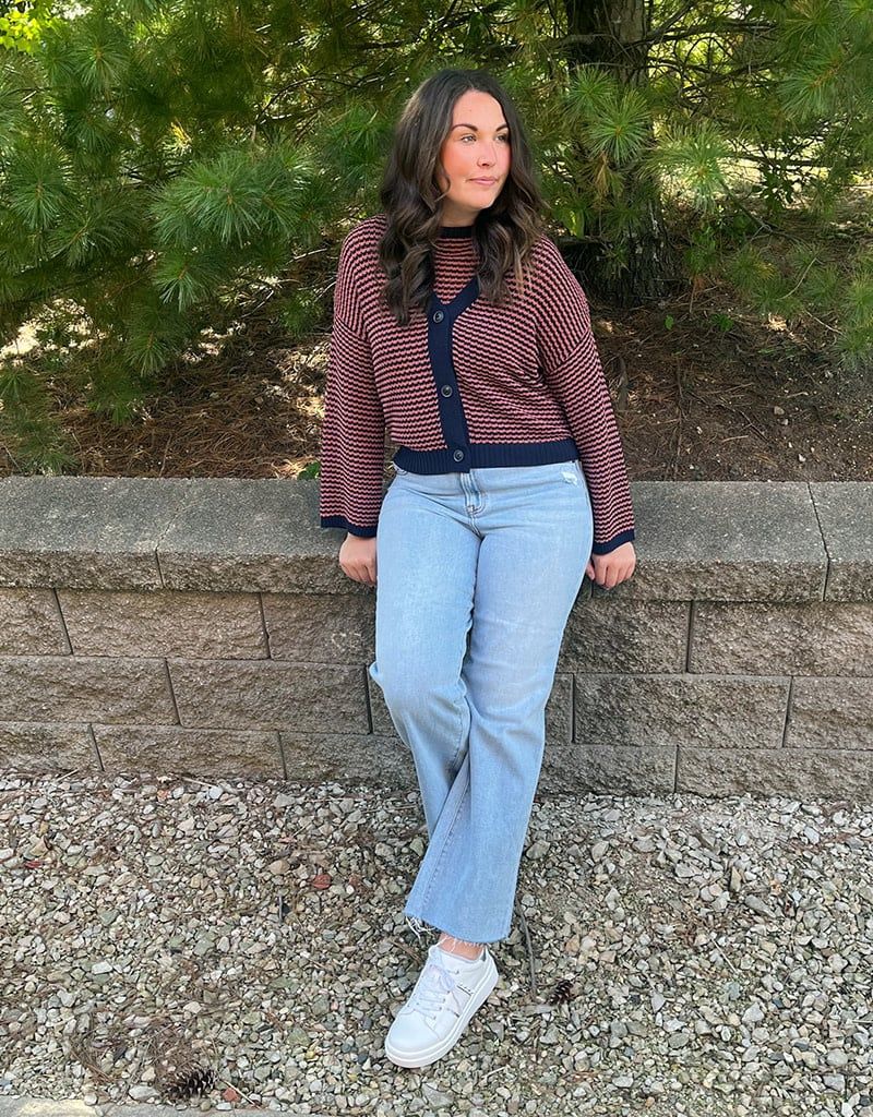 Navy Stripe Color Block Cardigan