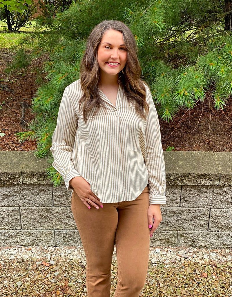 Army Stripe Kenzie Split Neck Top