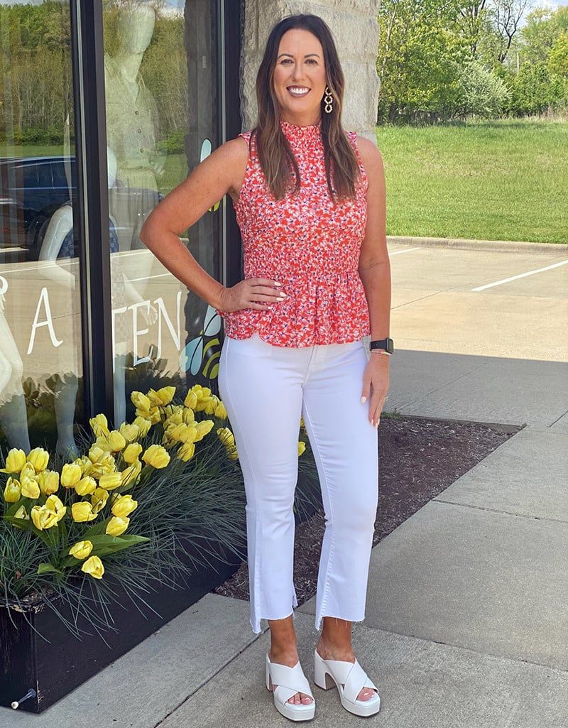 Floral Print Smock Waist Top