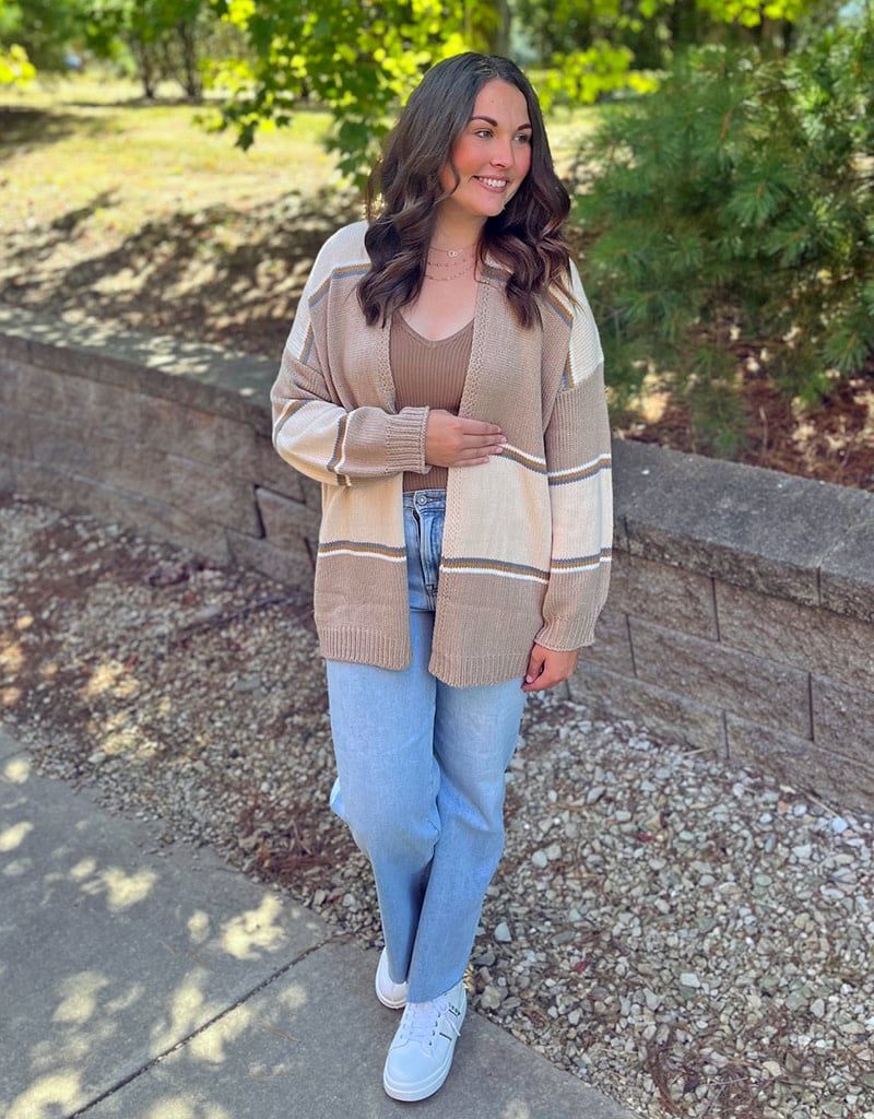 Natural Colorblock Striped Balloon Sleeve Cardigan