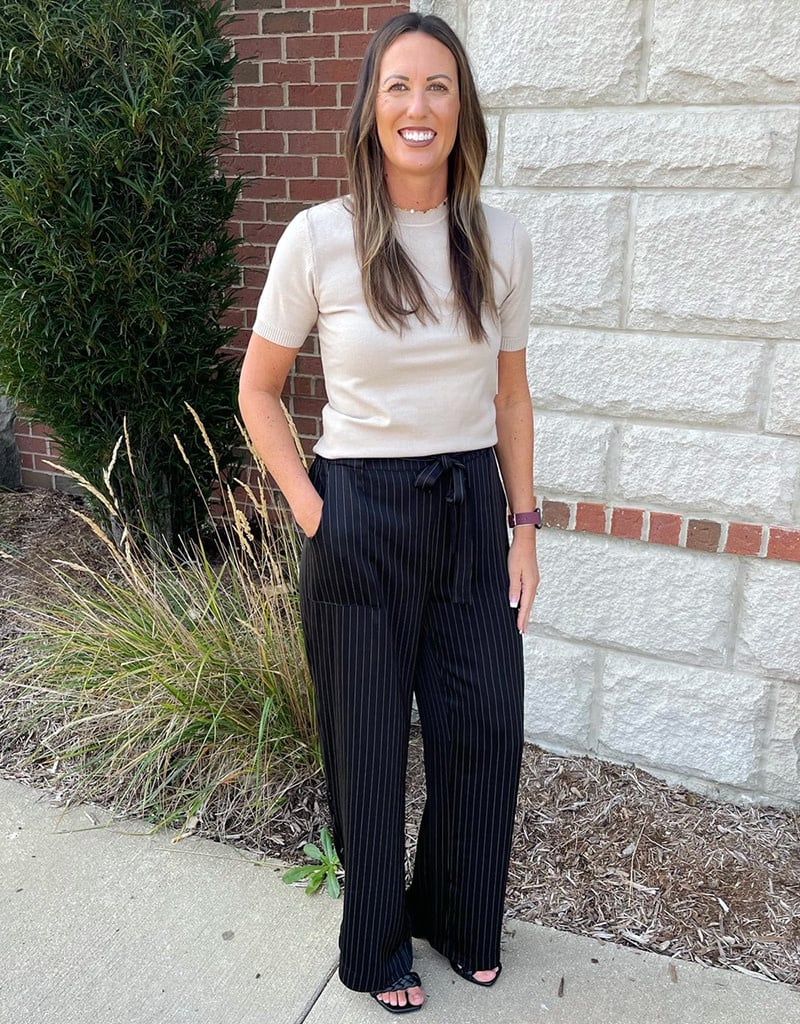 Black Stripe Pull On Pants