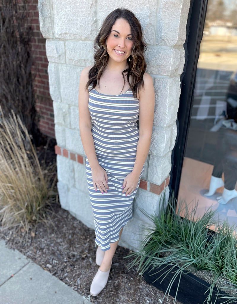 Charcoal Stripe Knit Midi Dress