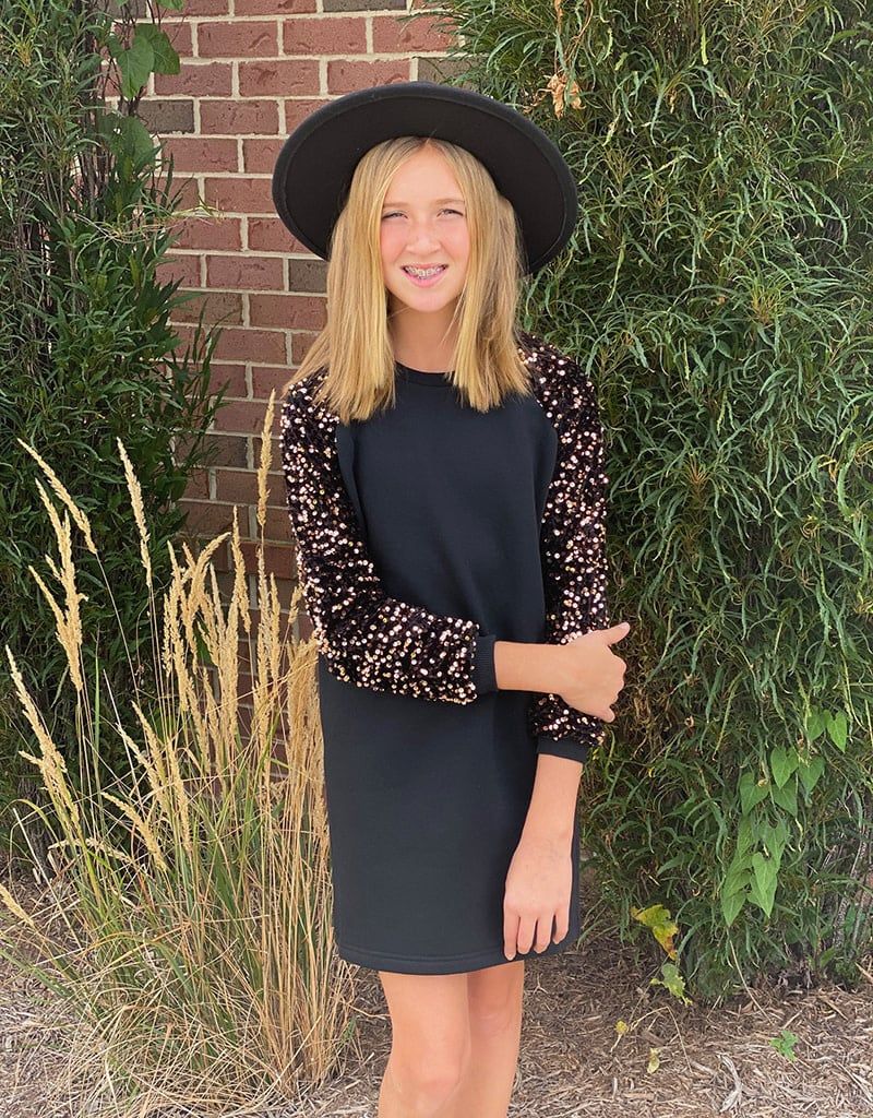 Black Sparkle Sleeve Dress