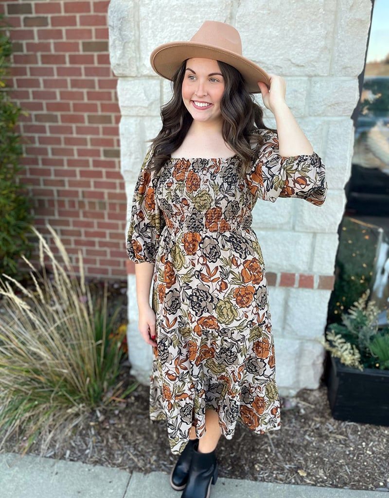 Floral Print Smocked Maxi Dress