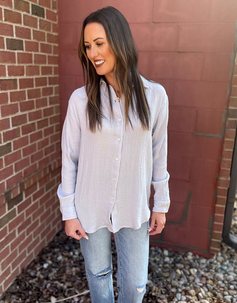 Cloudy Blue Textured Button Up Blouse