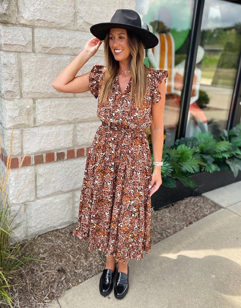 Rust Print Smocked Midi
