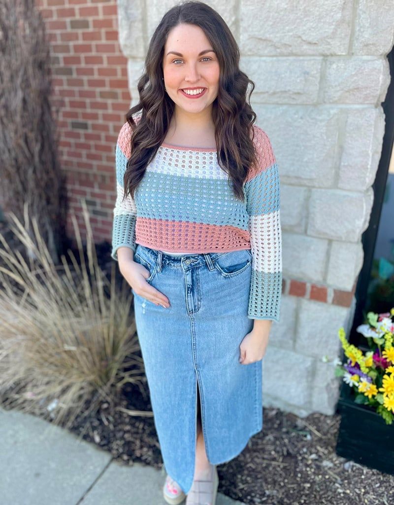 Light Blue Peyton High Waist Midi Skirt