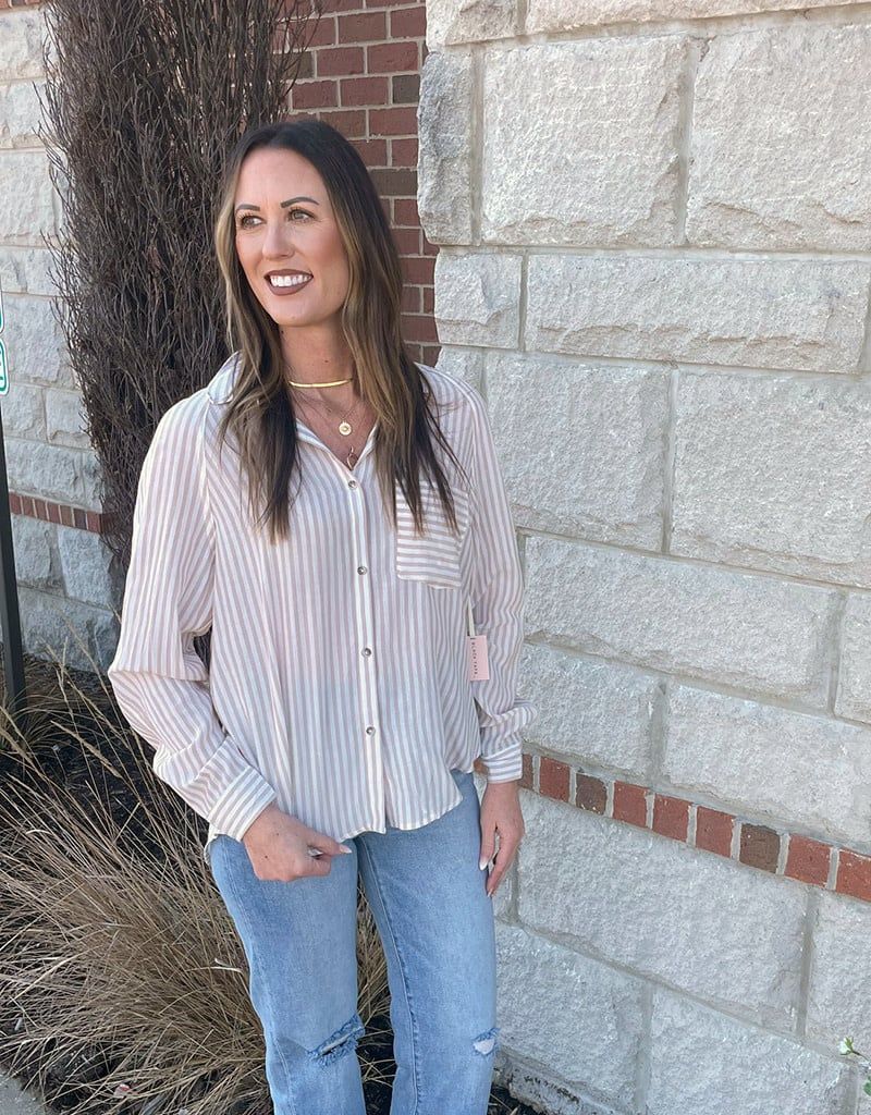 Tan Pinstripe Raglan Blouse