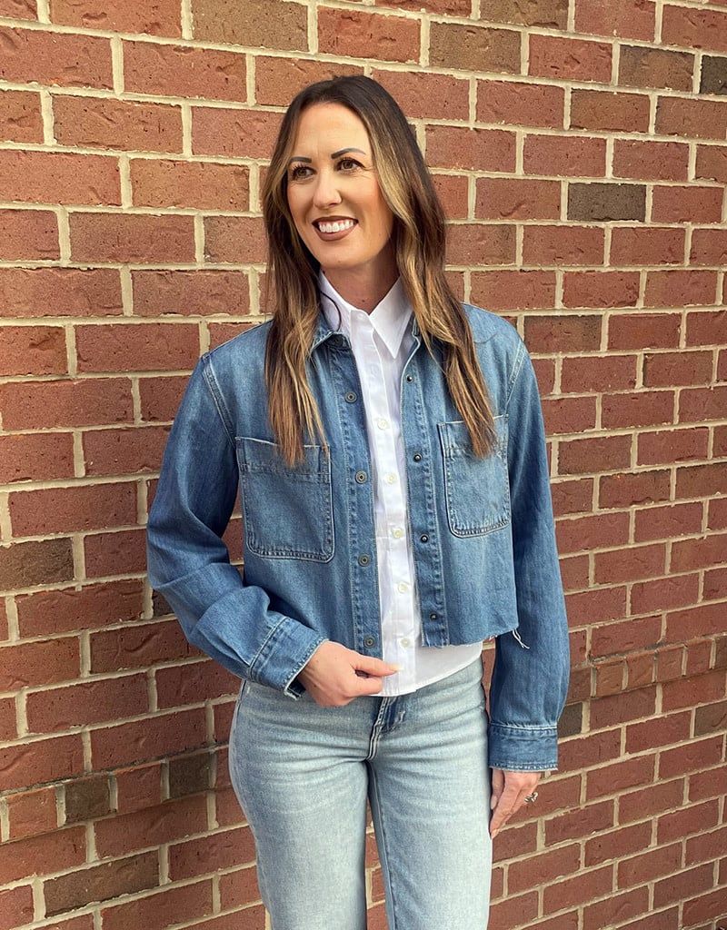 Medium Dark Crop Denim Shirt Jacket