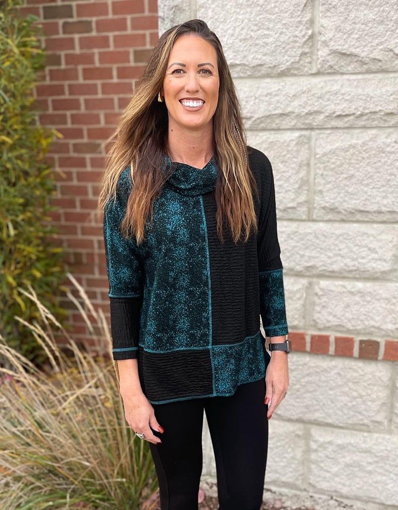 Teal Colorblock Cowl Neck Tunic