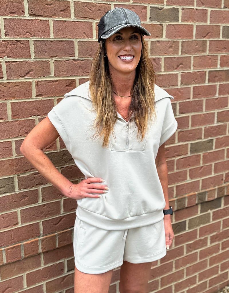 Bone Half Zip Oversized Top