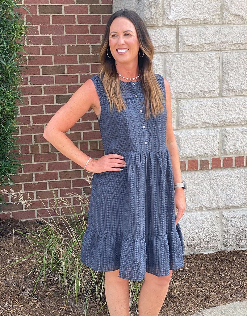 Charcoal Button Down Tiered Dress
