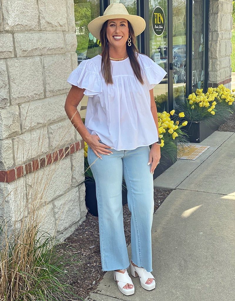 White Flowy Tie Back Top