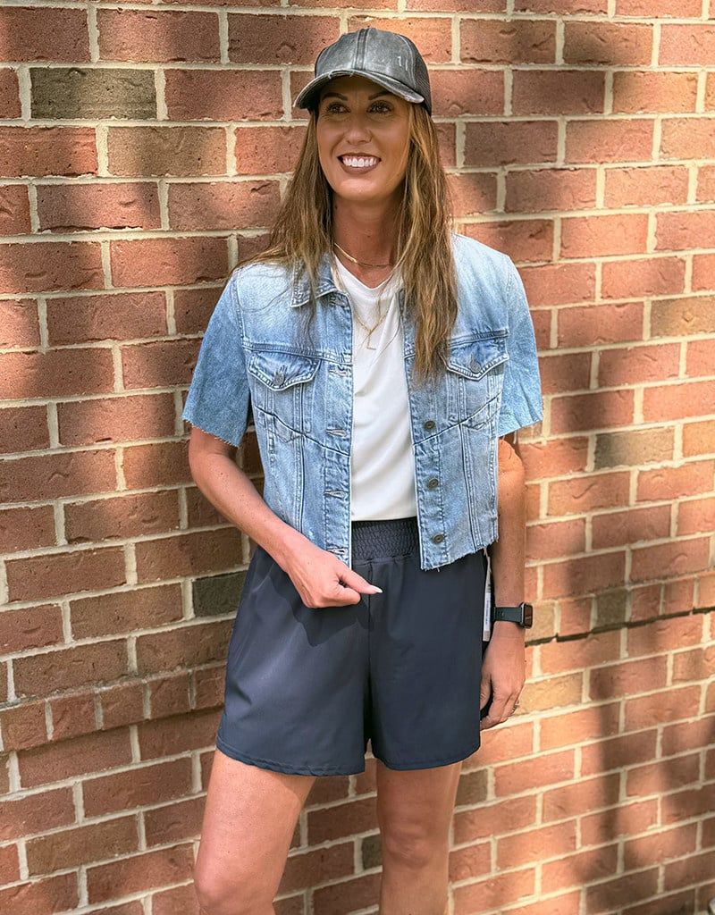 Navy Elastic Waist Shorts