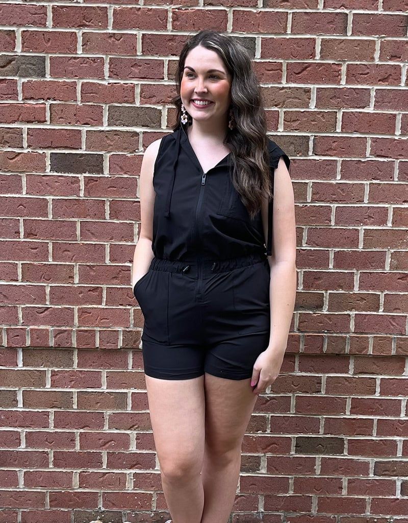 Black Drawstring Active Romper