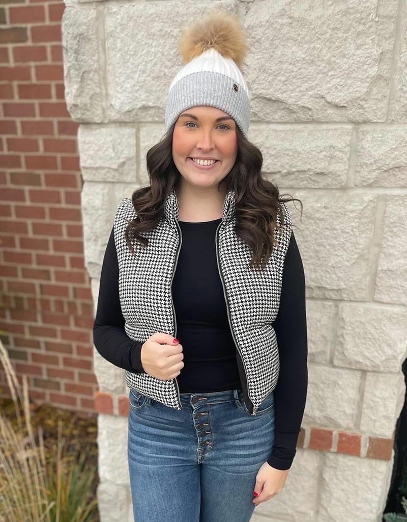White Houndstooth Puff Vest