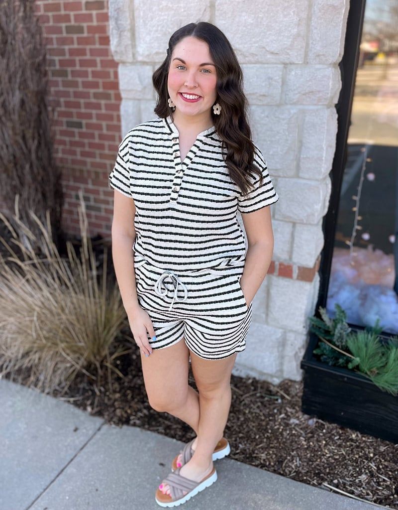 Black Stripe Two Piece Short Set