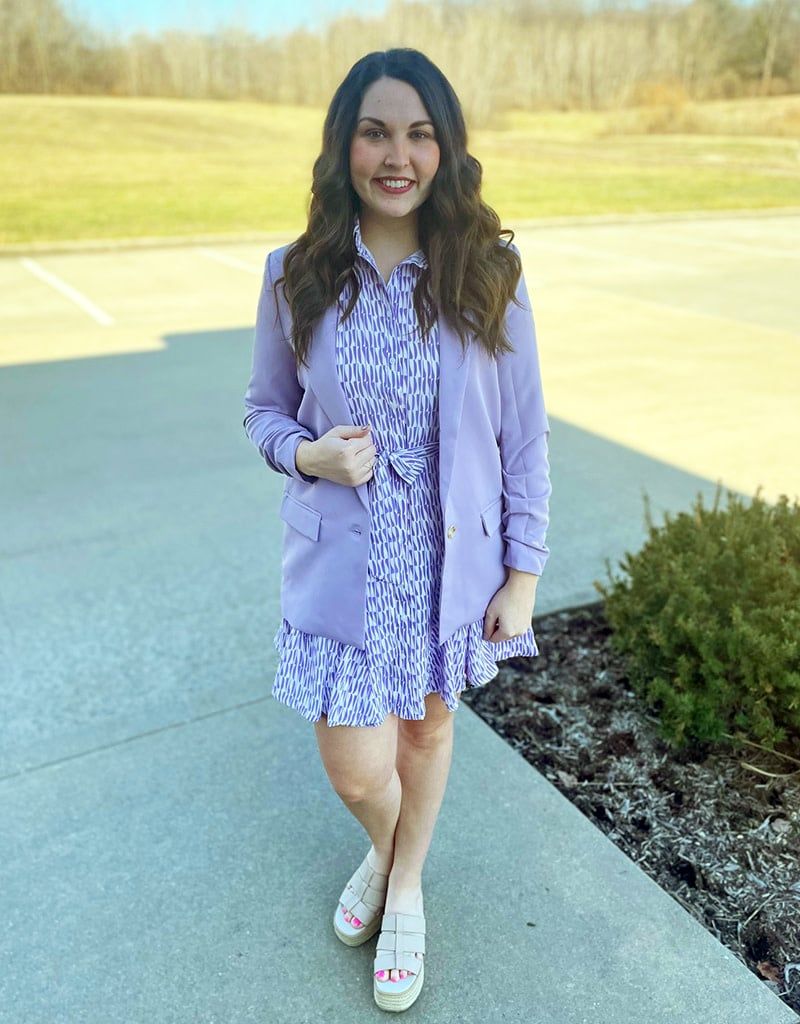 Lavender Ruched Sleeve Flowy Blazer
