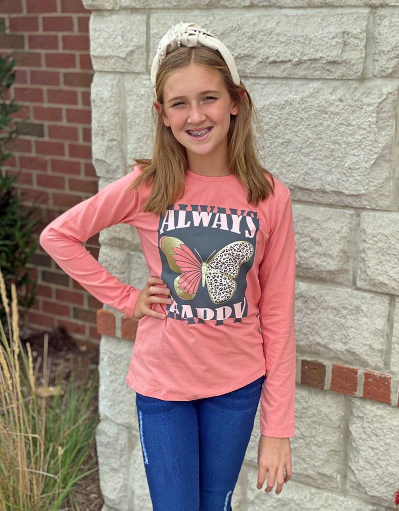 Always Happy Butterfly Pattern Tee
