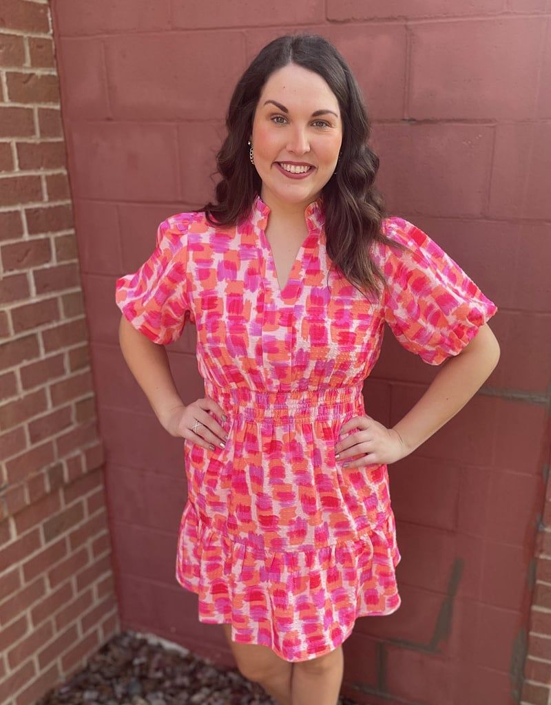 Pink Puff Print Flutter Dress