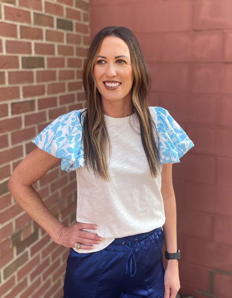 Light Blue Floral Sleeve Top