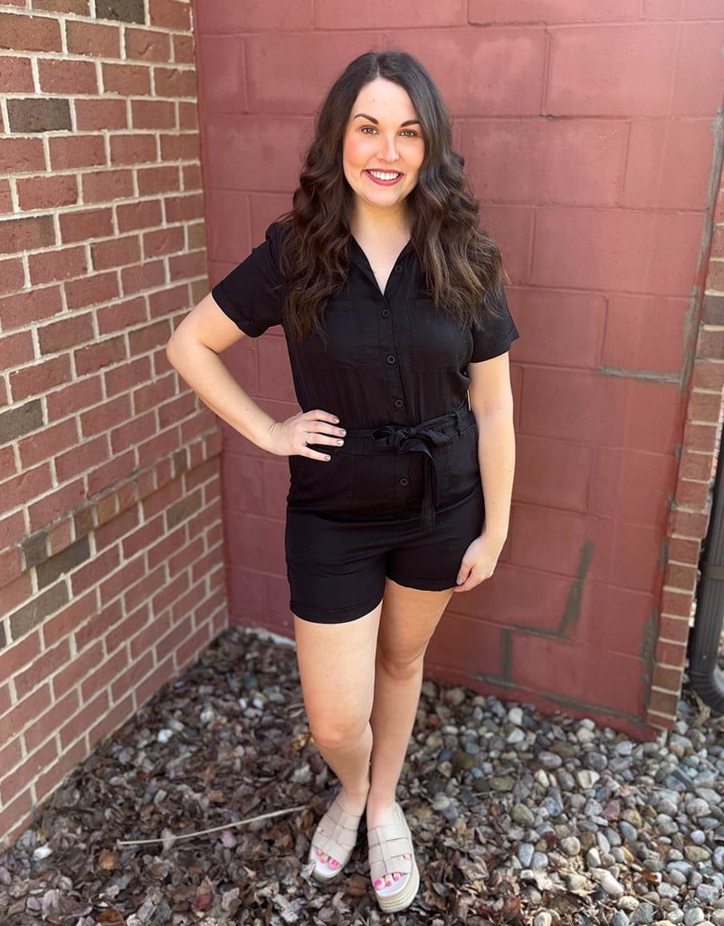 Black Utility Belted Romper
